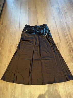 Commense Black Maxi Skirt with Gloss Patent Waistband